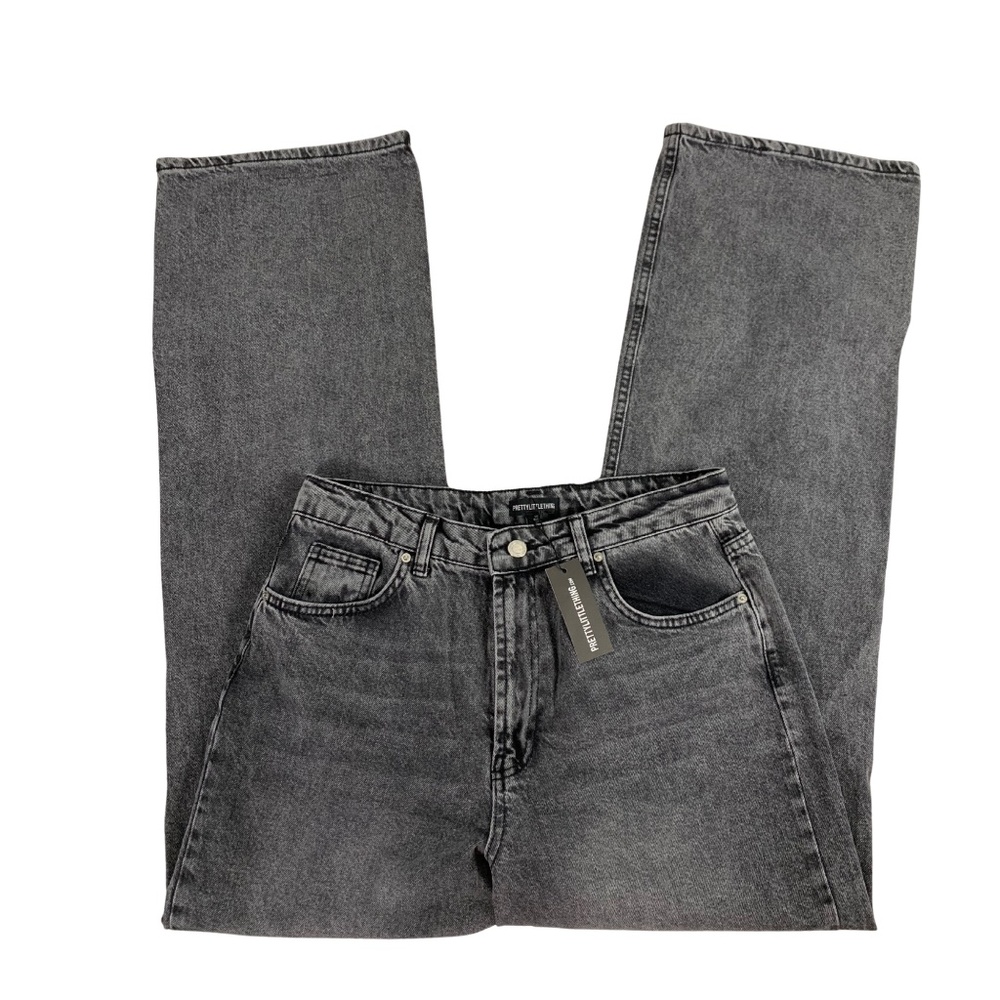 PrettyLittleThing Grey Straight Leg Jeans Women's 8 High Waist 90s Grunge Y2K